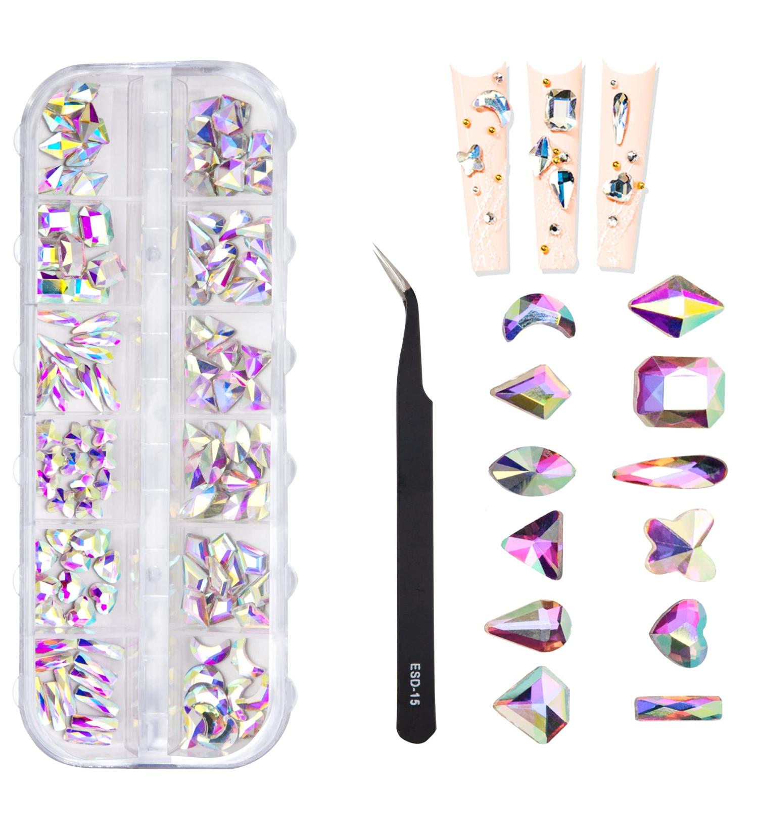 Rhinestones 12 Style Nail Art Rhinestones Glass Crystal AB Rhinestones Flat Back Nails Rhinestones Set with Pick Up Tweezers for Nails Face Clothing Craft 120 Pieces - Buy Online on GoSupps.com