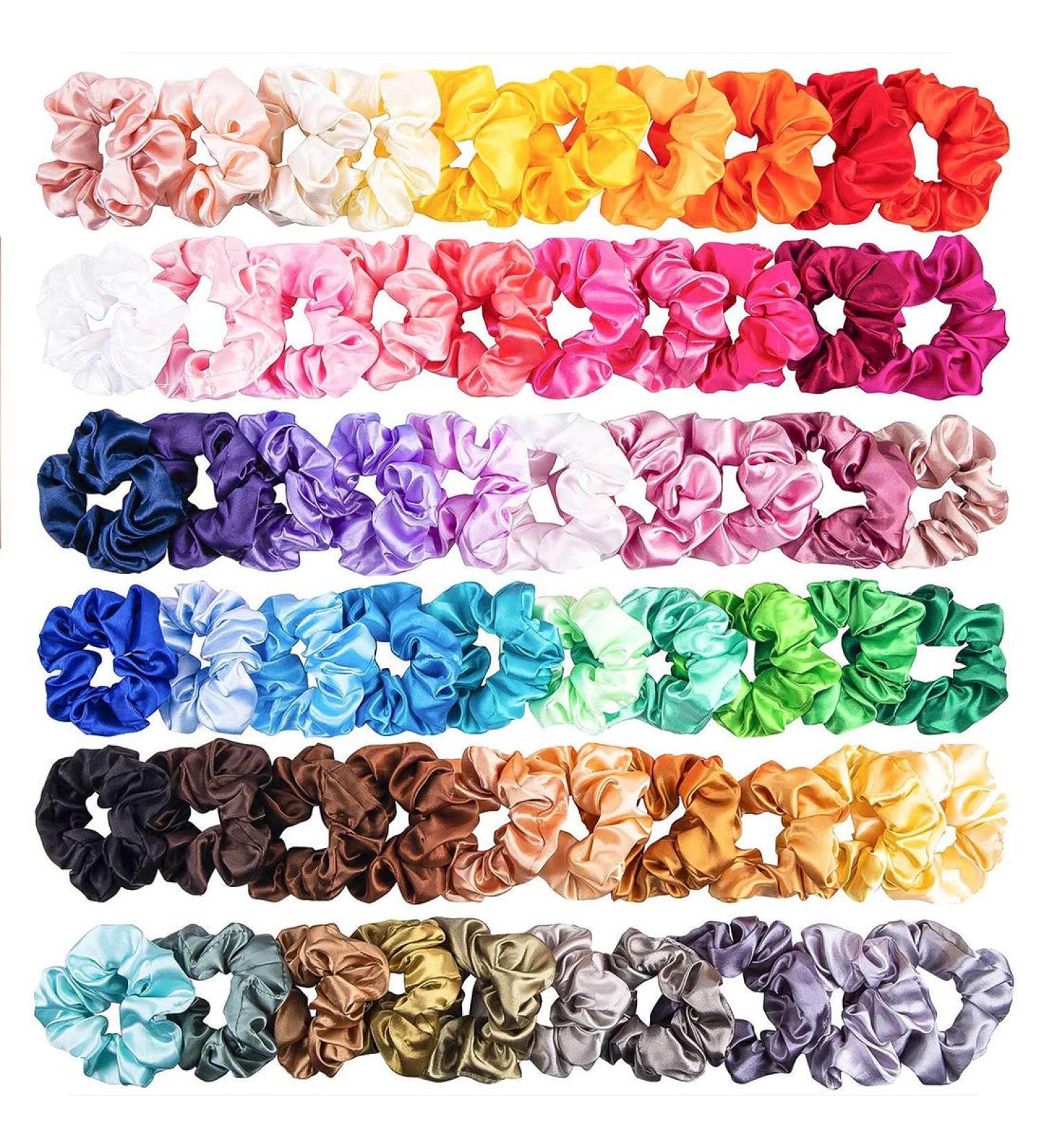 60-Piece Elastic Silk Satin Hair Gums for Women | Robust Colorful Hair Ties & Accessories for Ponytails - Buy Online on GoSupps.com