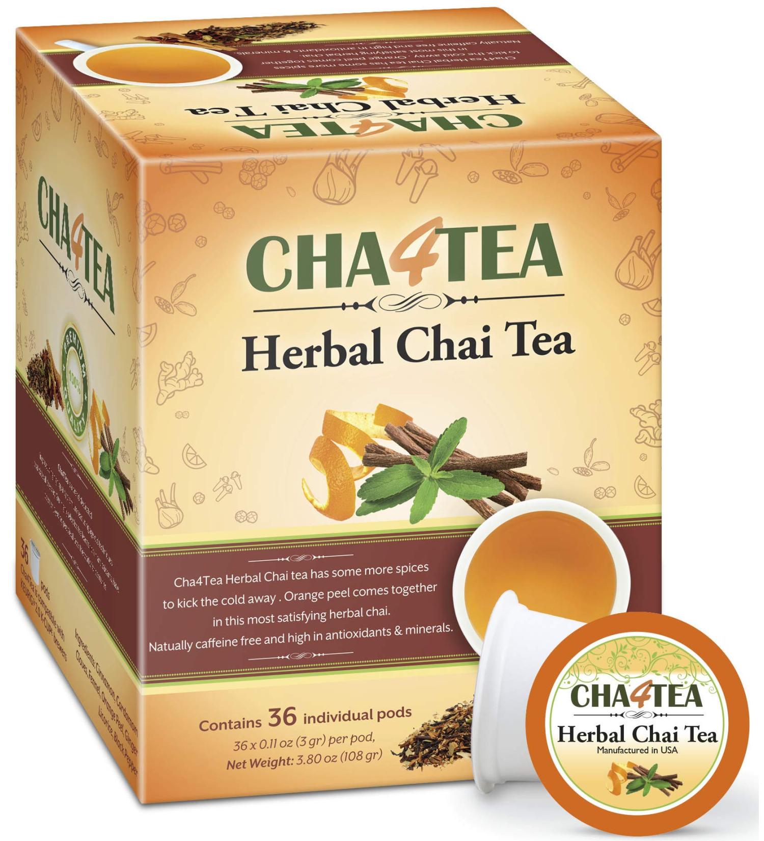 Cha4TEA 36-Count Herbal Chai Tea Pods for Keurig K-Cup Brewers