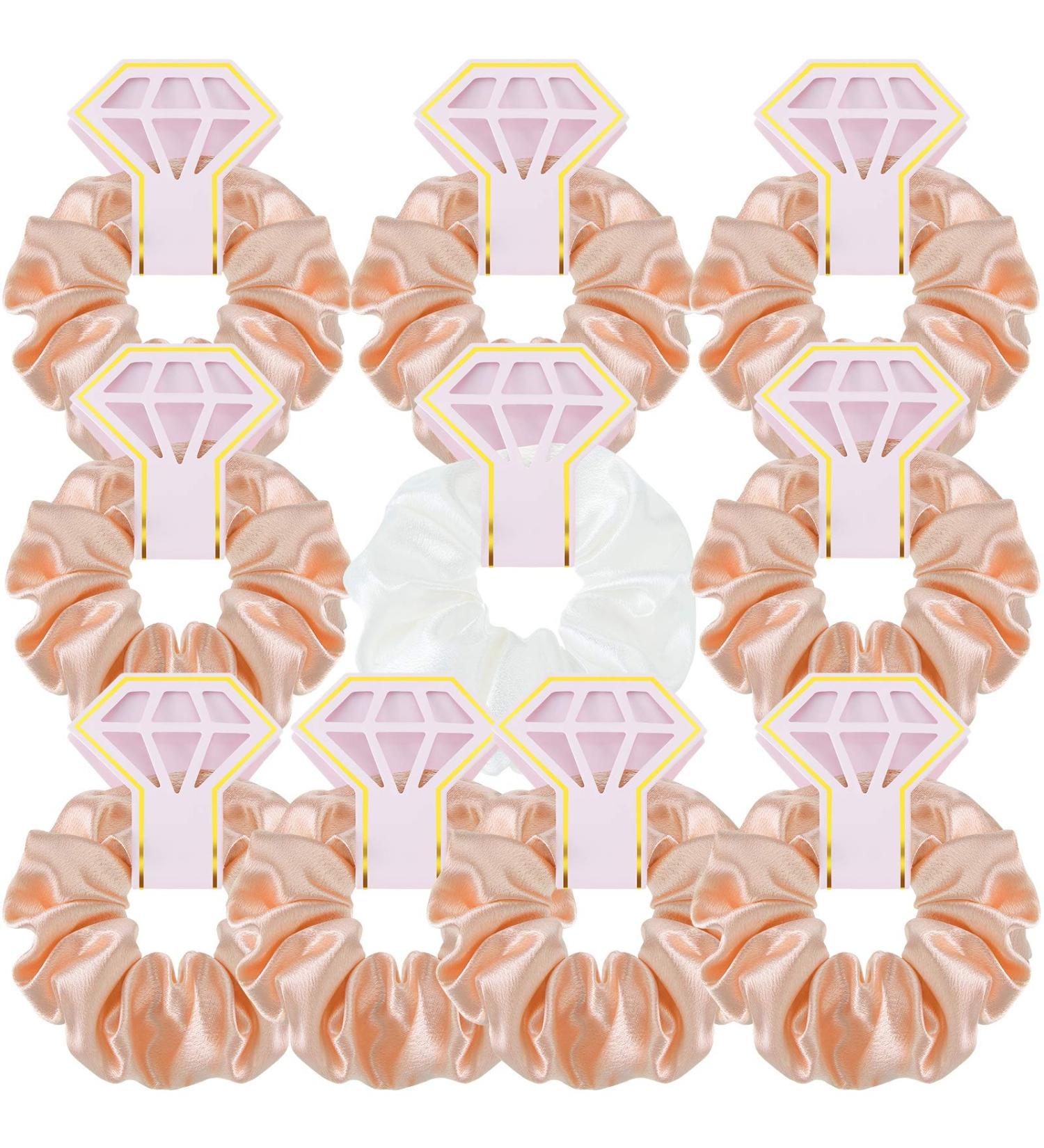 10-Piece Dark Pink and White Bridal Hair Scrunchies Set - Satin Bridesmaid Hair Ties for Wedding Accessories - Buy Online on GoSupps.com