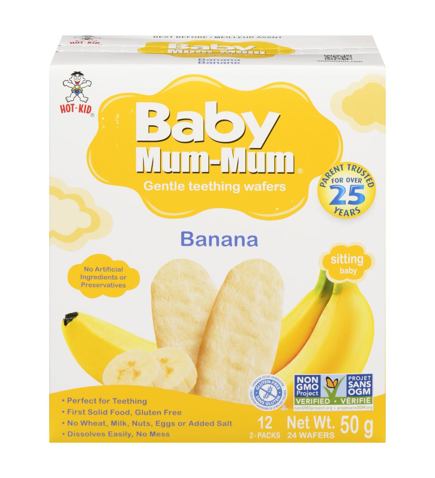 Hot-Kid Baby Mum-Mum Rice Rusks Banana Gluten Free Allergen Free Non-GMO Rice Teether Cookie for Teething Infants 50gms Pack of 24 - Buy Online on GoSupps.com