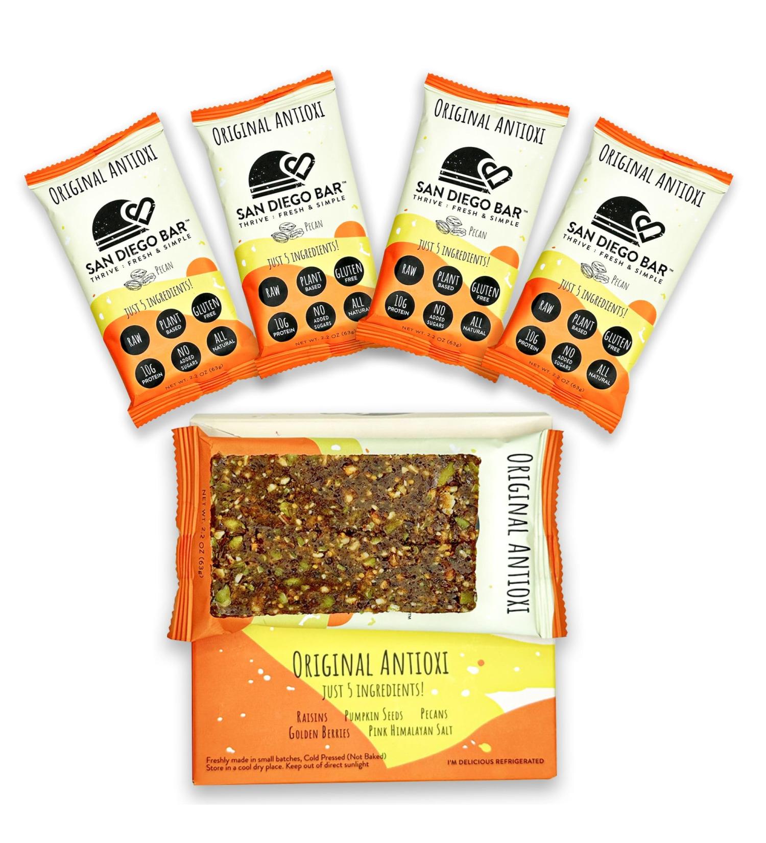 San Diego Bar - Raw Vegan Gluten Free Meal Bar | 10g Protein No Added Sugars | Pecan & Pumpkin Seeds - 4 Pack - Buy Online on GoSupps.com