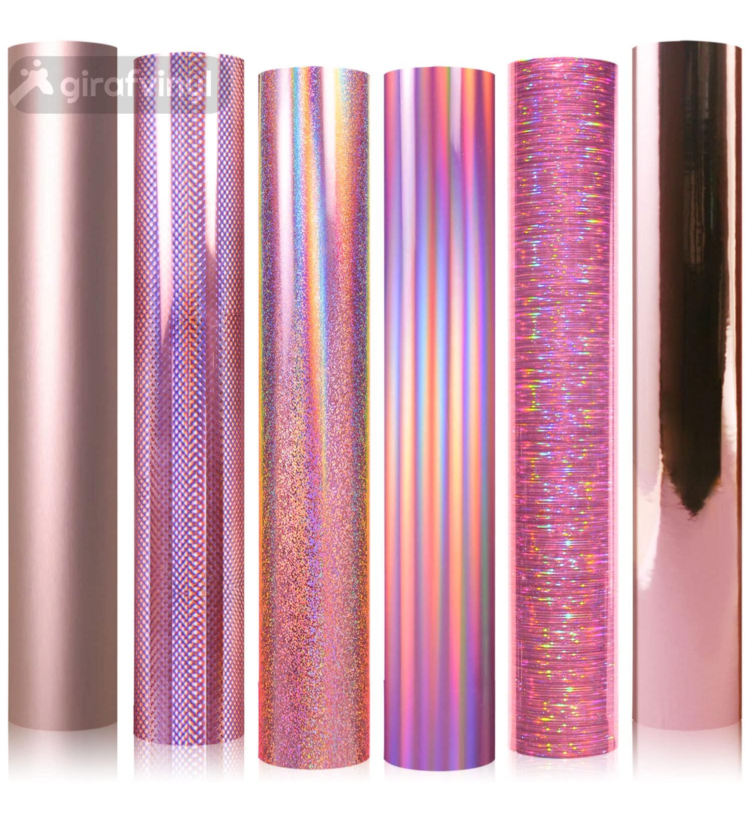 GIRAFVINYL Holographic Rose Gold Permanent Vinyl for Cricut - 12 x 12 | Adhesive Vinyl for Decor, Car, Home, Tumblers - 6Pcs Pack | No.01 Rose Gold Vinyl - Buy Online on GoSupps.com