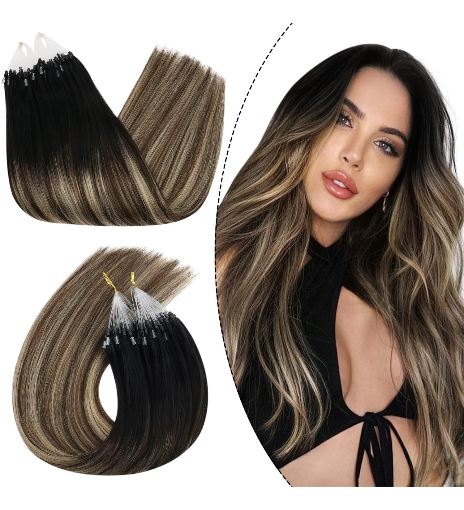 UGEAT Microring Extensions Ombre 45cm | Real Hair Microring Hair Extensions | Remy Loop Extensions with Micro Beads - 50g #1b/4/27 - Buy Online on GoSupps.com
