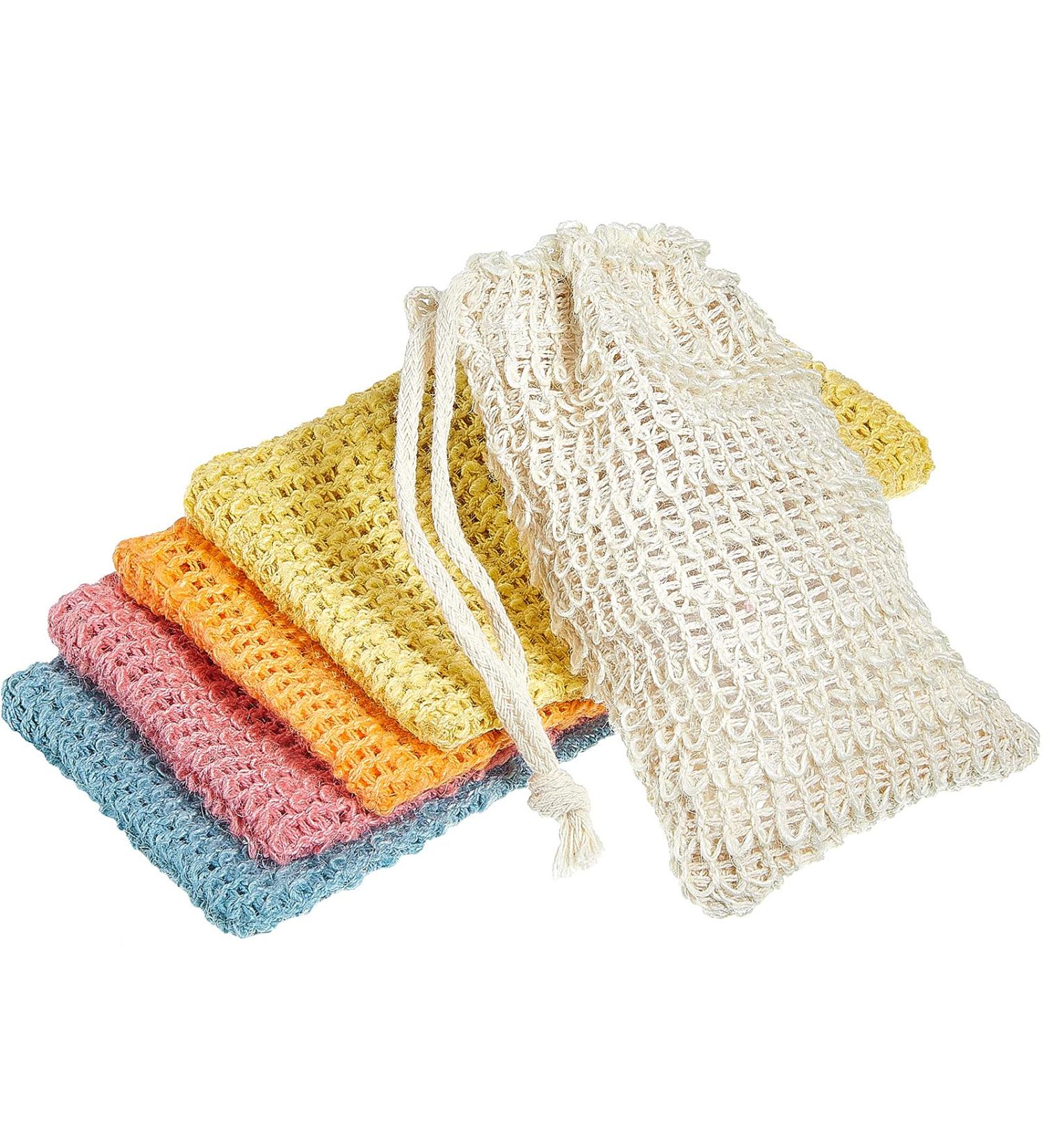 5-Pack Soap Saver Bags - Natural Sisal Exfoliating Pouches for Shower & Bath (White, Pink, Blue, Yellow, Orange) - Buy Online on GoSupps.com