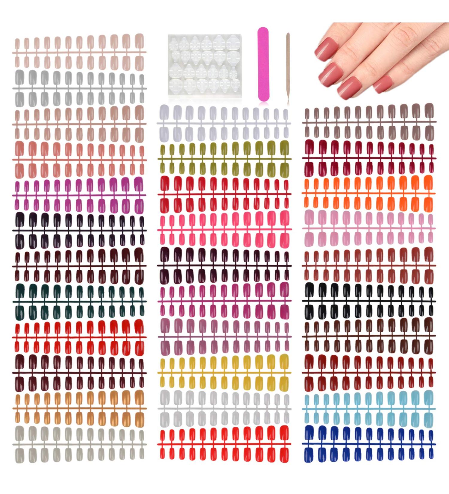 768 Pieces Medium Square Press on Nails - Ebanku 32 Colors Glossy Fake Nails | Full Cover Artificial Acrylic Nail Tip Kit for DIY Nail Art - Buy Online on GoSupps.com
