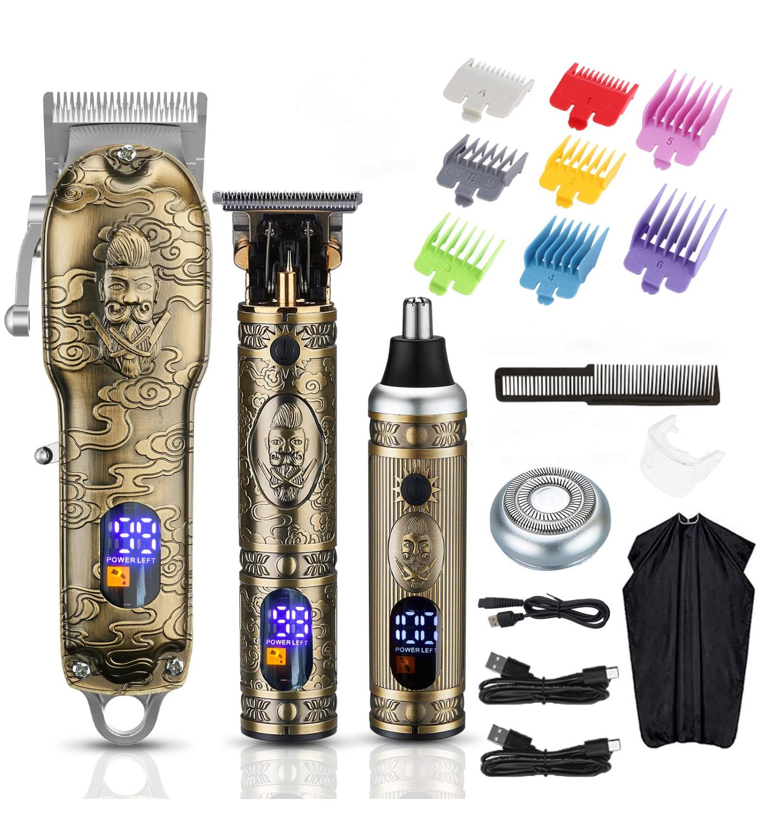 Dumite Men's Hair Clippers Set with Nose & Ear Trimmer - Professional Rechargeable T-Blade Grooming Kit in Gold - Buy Online on GoSupps.com