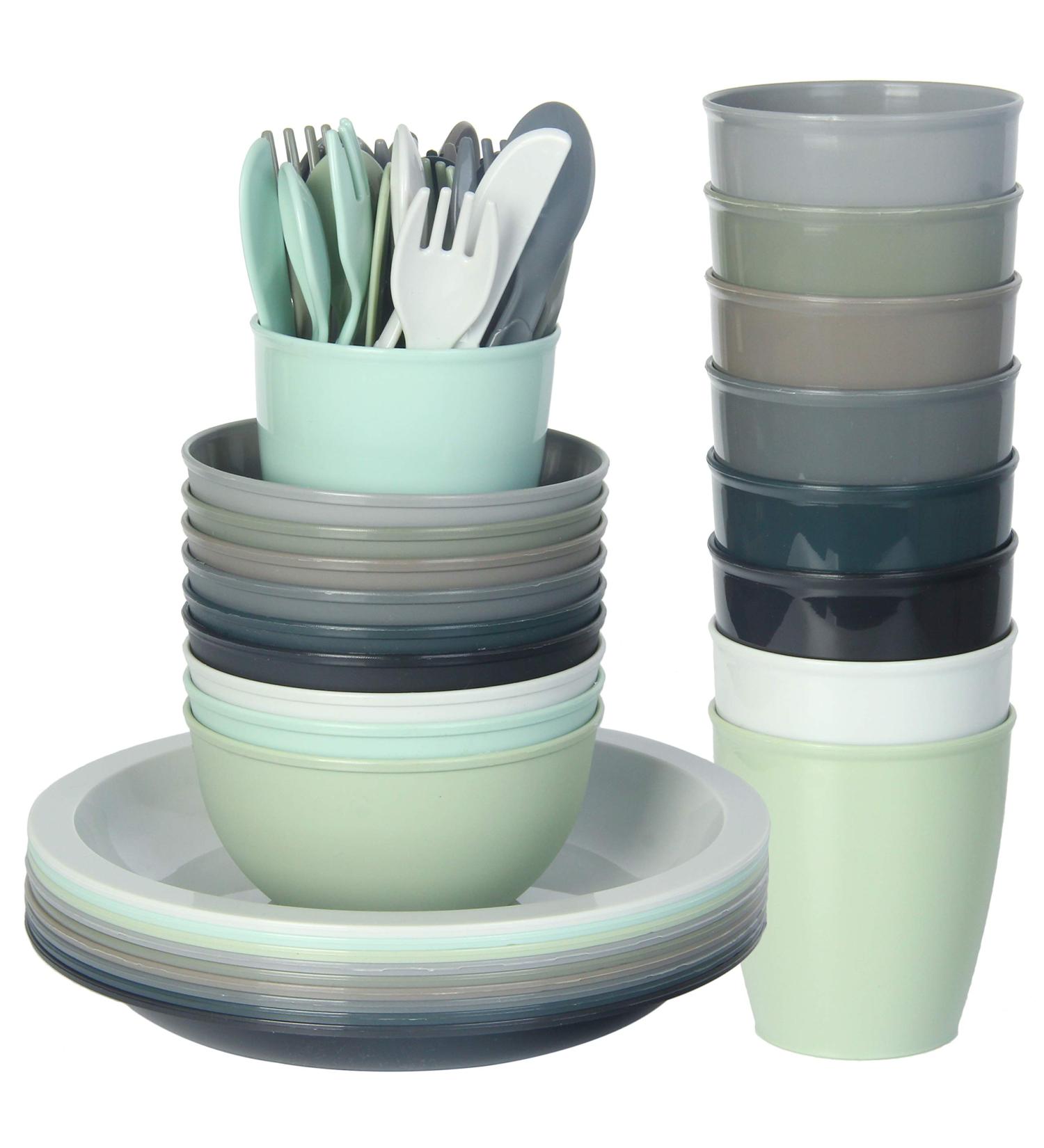 Youngever 54-Piece Plastic Children's Tableware Set | Reusable Toddler Dinnerware in 9 Colors International Shipping Available - Buy Online on GoSupps.com
