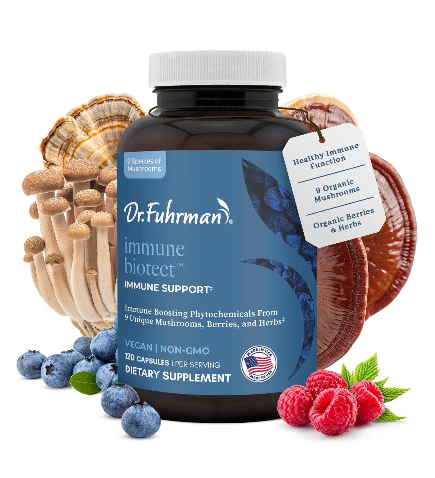Dr. Fuhrman All Natural Immune Support Supplement | Whole-Food Derived Vitamin for Immunity Defense | Organic Mushrooms, & Berries | Organic Lion s Mane, Maitake, Reishi, and Elderberry | 120 Caps - Buy Online on GoSupps.com