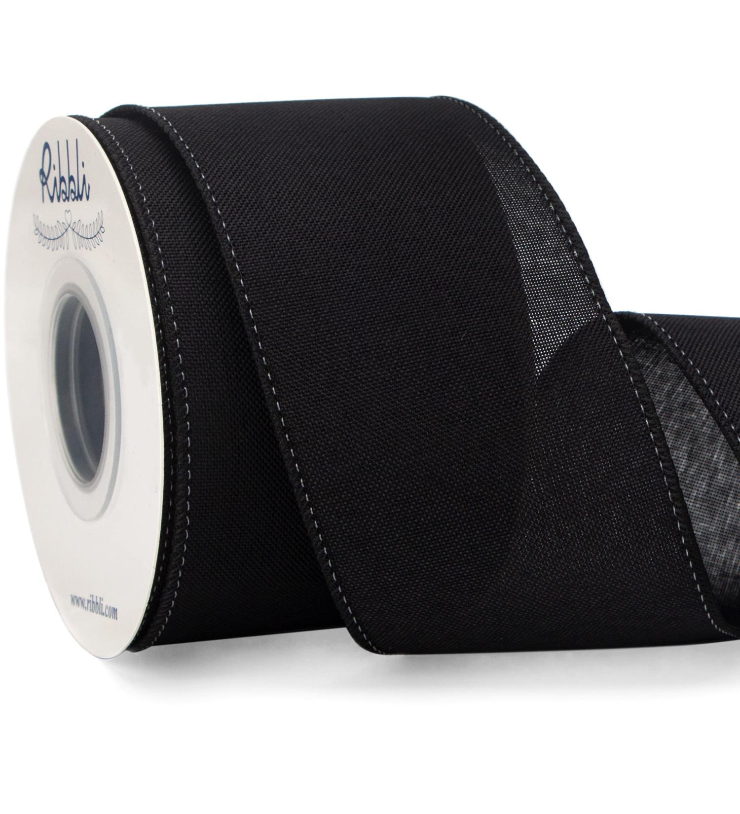 Ribbli Black Linen Wired Ribbon 2-1/2 Inch x Continuous 10 Yard  Black Burlap Wired Ribbon Rustic Ribbon for Wreaths  Big Bow Crafts Gift Wrapping Christmas Tree Decoration Black 2-1/2