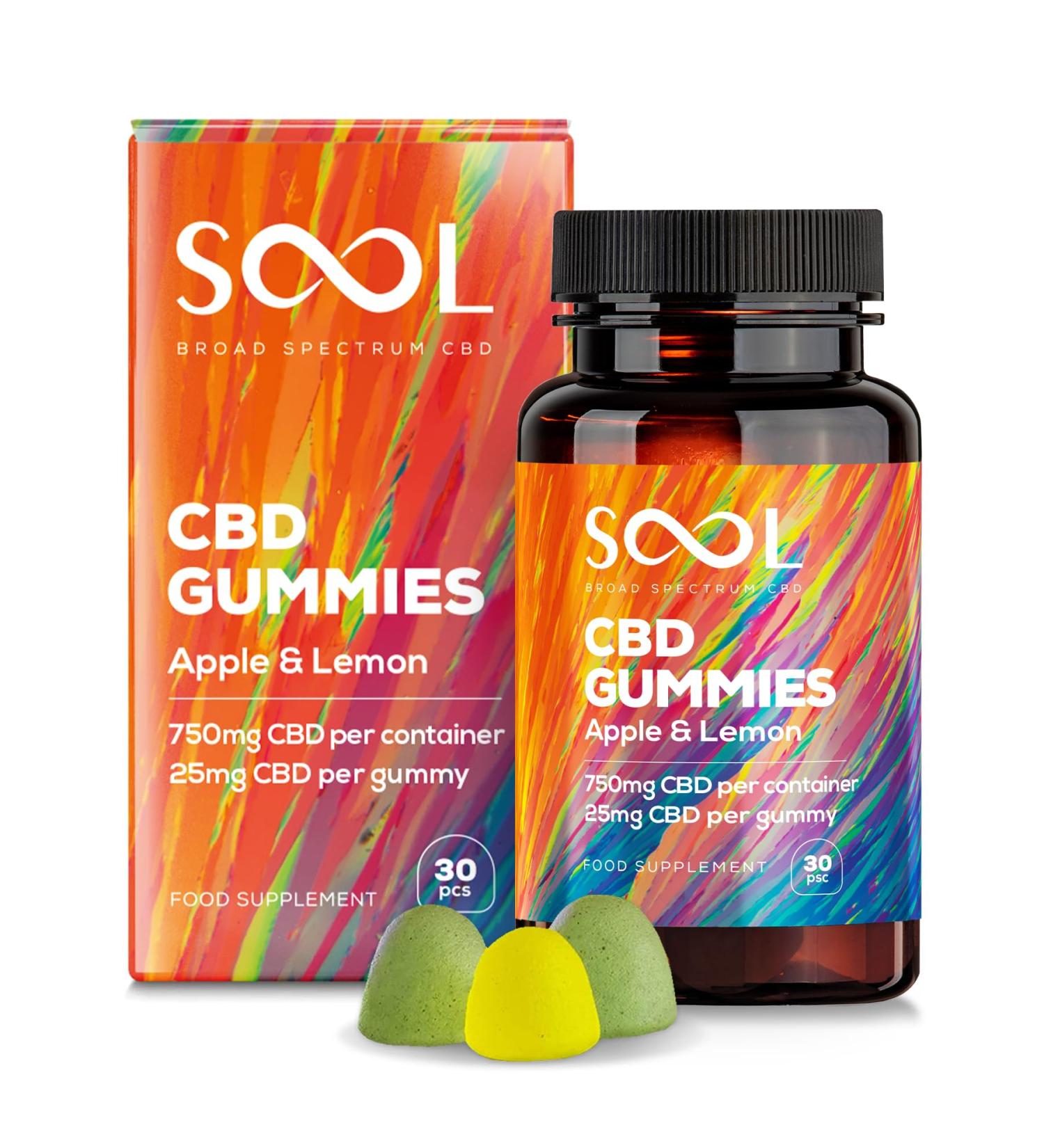 Sool CBD Gummies 750mg | 30pcs, 25mg CBD/Gummy | Apple & Lemon Flavor | Broad Spectrum Edibles for Relaxation, Recovery & Relief - Buy Online on GoSupps.com