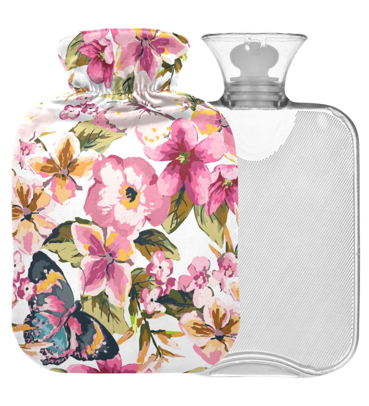 Naanle 1L Hot Water Bottle with Cherry Blossom Butterfly Cover - Back Pain Relief & Cold Therapy | Hand & Foot Warmer - Buy Online on GoSupps.com