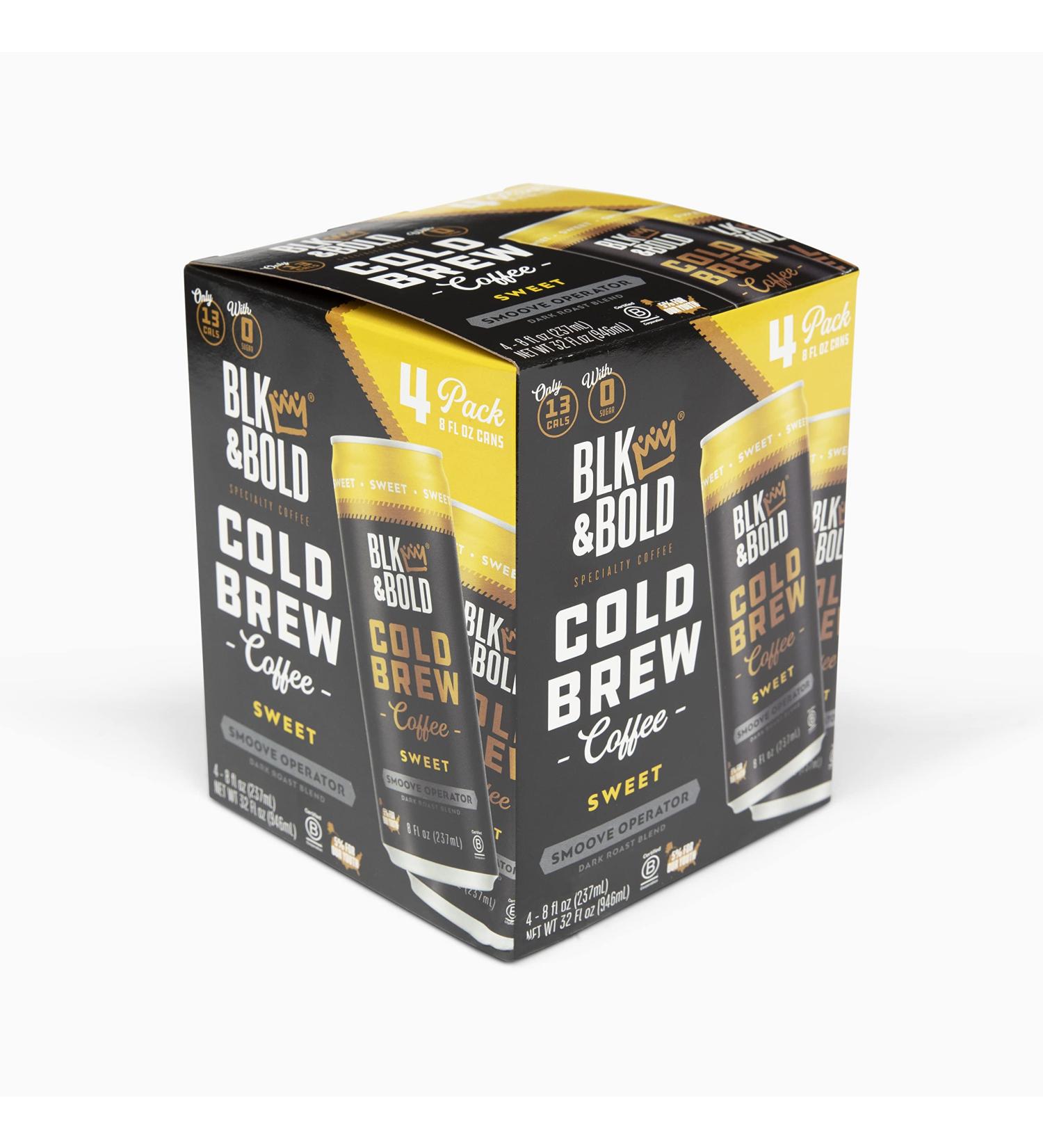 Blk & Bold Cold Brew - Smoove Sweet, Low Calorie, Zero Sugar - Fair Trade Certified Specialty Coffee - B Corp - Black Owned Business - 8 oz Can (Pack of 4) - Buy Online on GoSupps.com