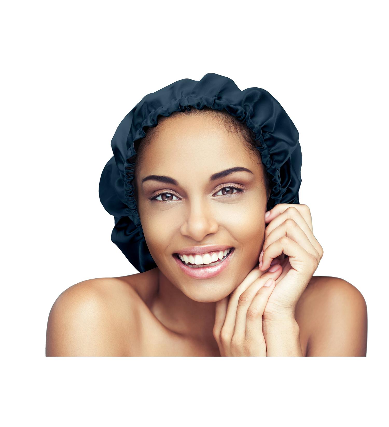 Glow By Daye Satin Bonnet - Double-Layered & Adjustable Sleep Cap - Extra Large - Reversible Navy Classico - Buy Online on GoSupps.com