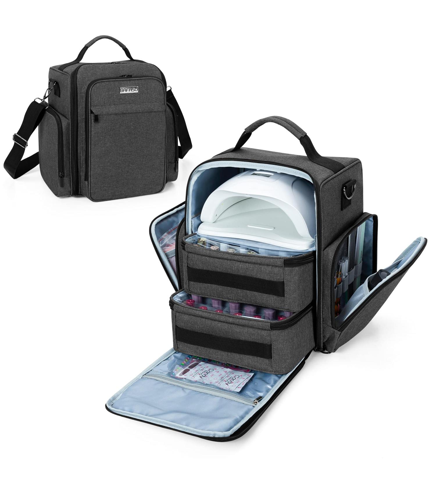 BAFASO Nail Polish Organizer: Holds 48 Bottles, with Lamp & Pouches - Black - Buy Online on GoSupps.com