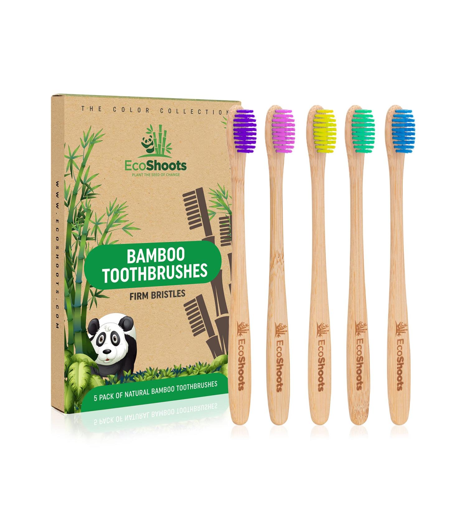 EcoShoots Adults Bamboo Toothbrushes with Firm Bristles | Family Pack of 5 Natural Bamboo Toothbrush | Eco-Friendly Natural Wooden Toothbrush | Organic Biodegradable Handle | BPA Free Tooth Brushes Firm 5 Pack - Buy Online on GoSupps.com