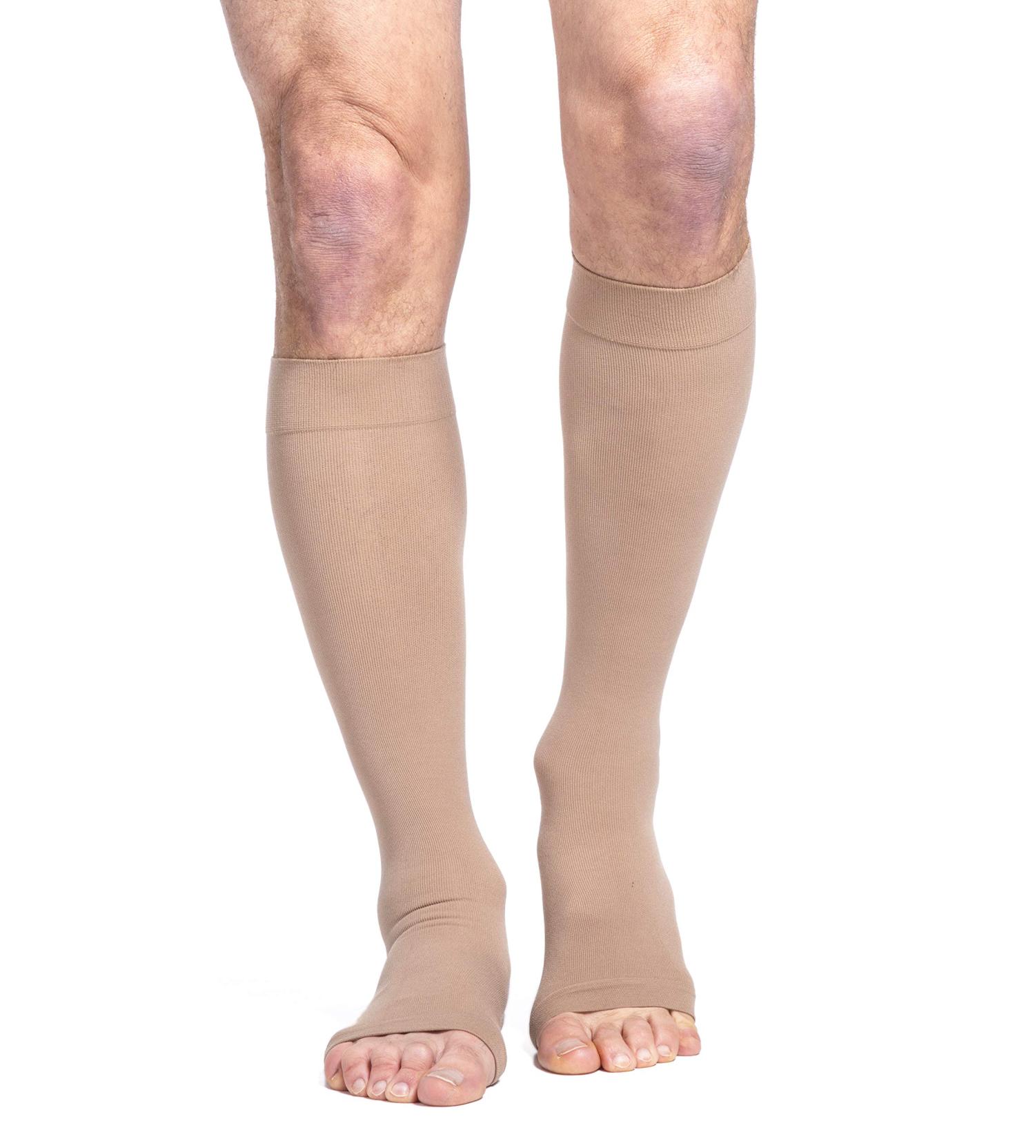 Buy SIGVARIS Essential Cotton 230 Open Toe Calf-High Socks 20-30mmHg - Light Beige - Medium Long for Men & Women | International Shipping Available - Buy Online on GoSupps.com