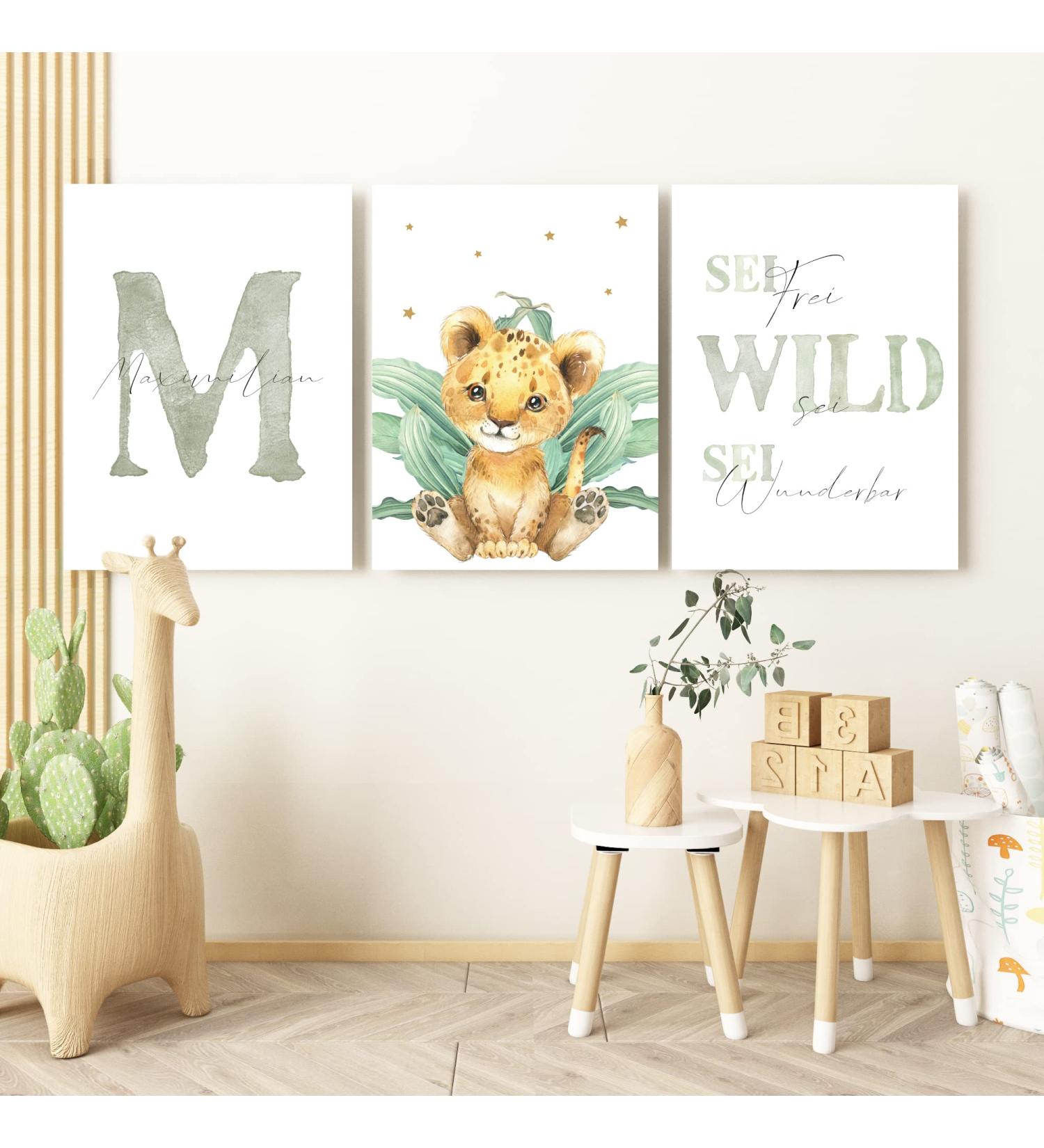 Panda Whale Children's Room Pictures | Safari Animals 3-Piece Poster Set for Kids | Personalized Wall Art - Buy Online on GoSupps.com