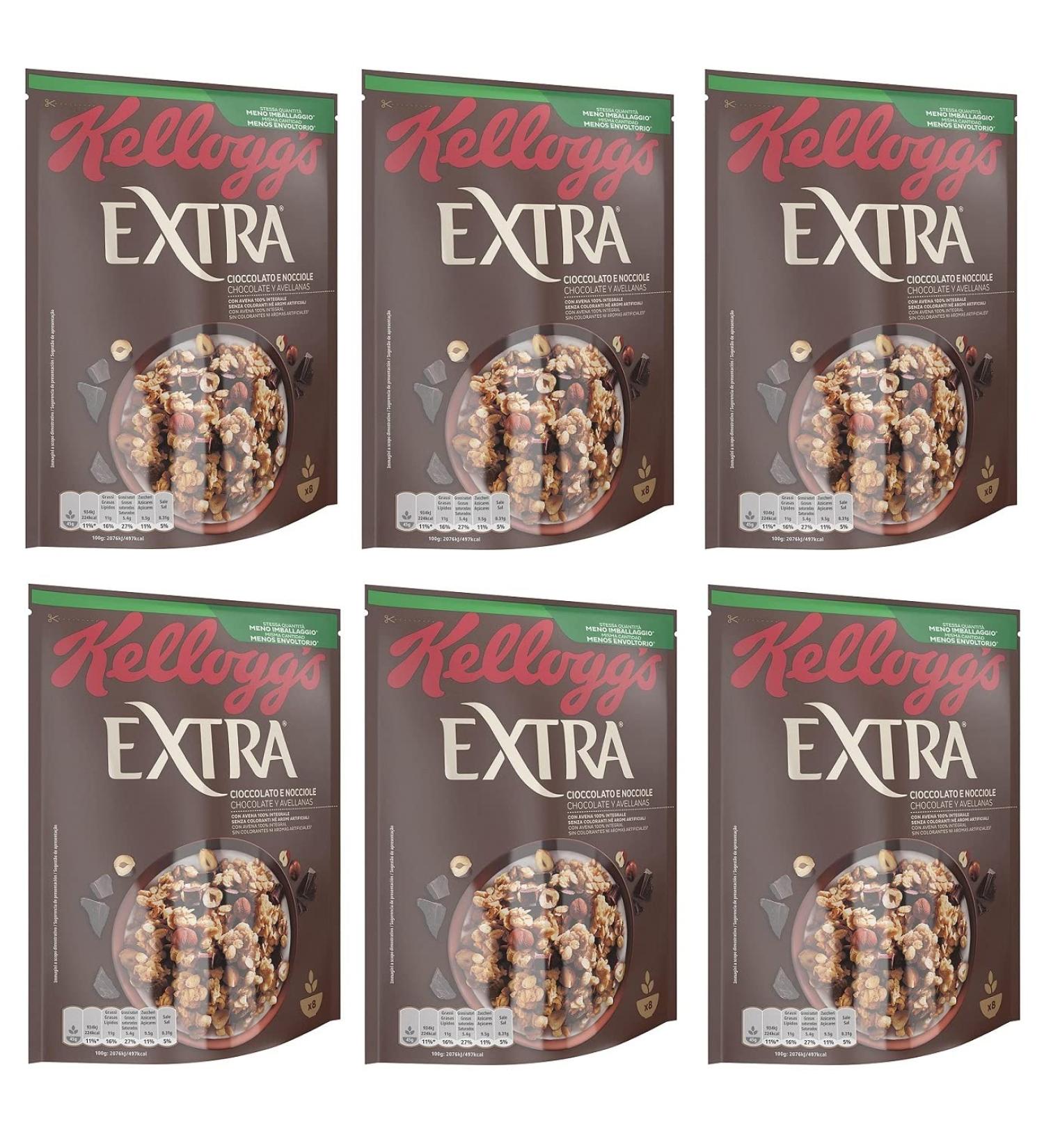 Kellogg's Extra Cioccolato e Nocciole 100% Whole Grain Chocolate Hazelnut Crispy Oat Flakes 375g Pack of 6 - Buy Online on GoSupps.com