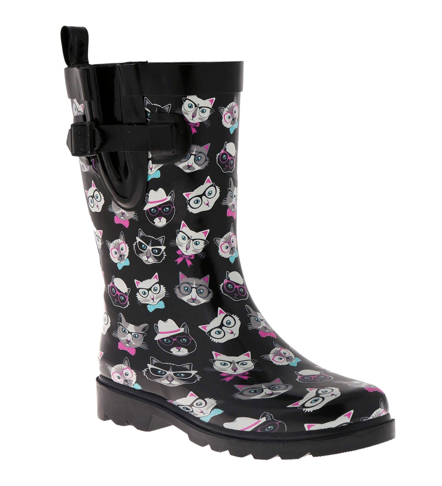 Capelli New York Women's Mid-Calf Rubber Rain Boots - Black Kitty (Size 8) - Buy Online on GoSupps.com