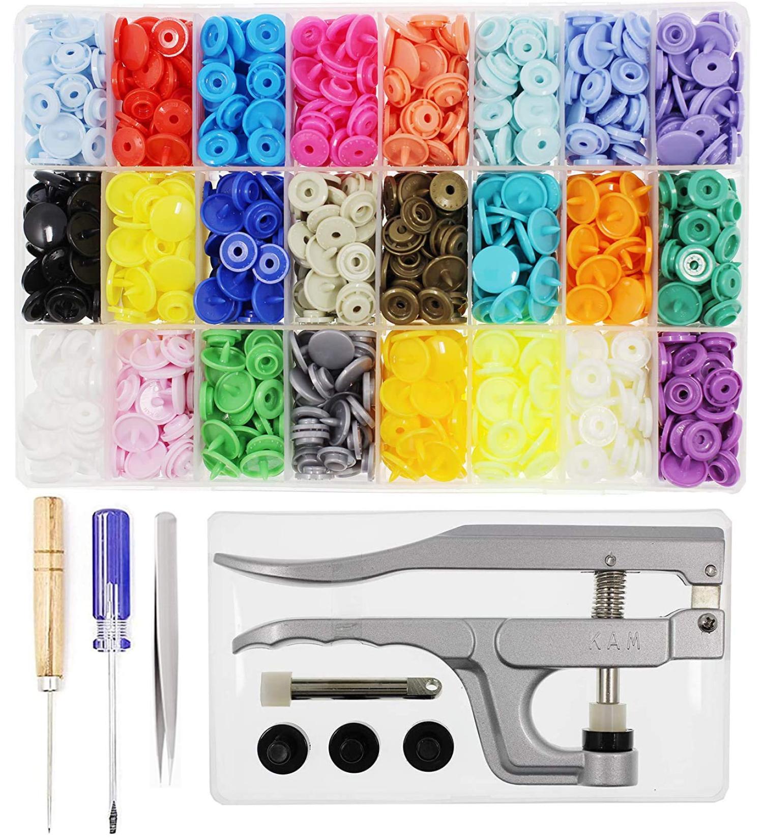 384 Set KAM Snaps Buttons + Pliers Starter Kit - 24 Colors, Size 20 T5 Plastic Fasteners for Crafts & Clothing - No-Sew Snap Closures - Buy Online on GoSupps.com