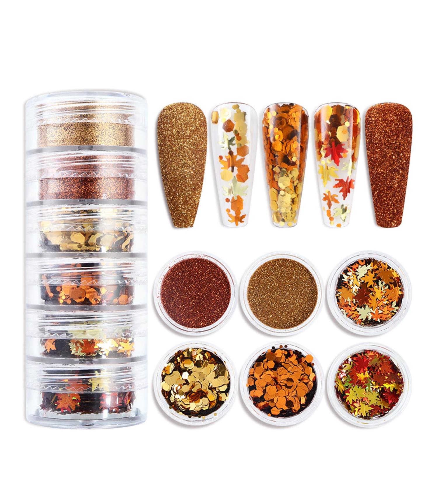 Golden Fall Nail Art Glitters - 3D Maple Leaf Sequins Set | Autumn Leaves Decorations & Holographic Accents for Stunning Manicures - Buy Online on GoSupps.com