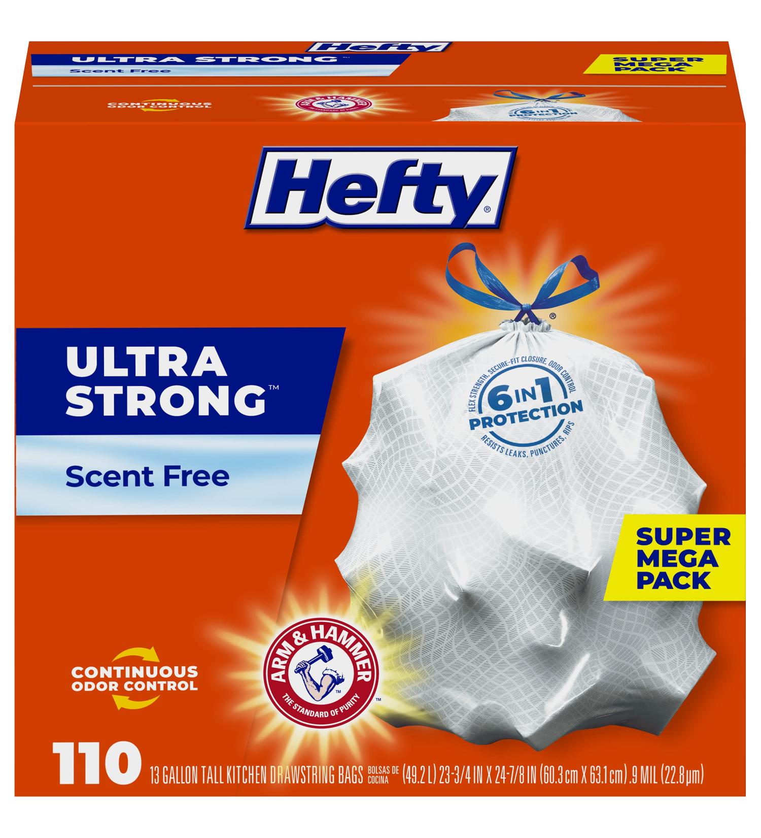 Hefty Ultra Strong Tall Kitchen Trash Bags, Unscented, 13 Gallon, 110 Count (Pack of 1) - Buy Online on GoSupps.com