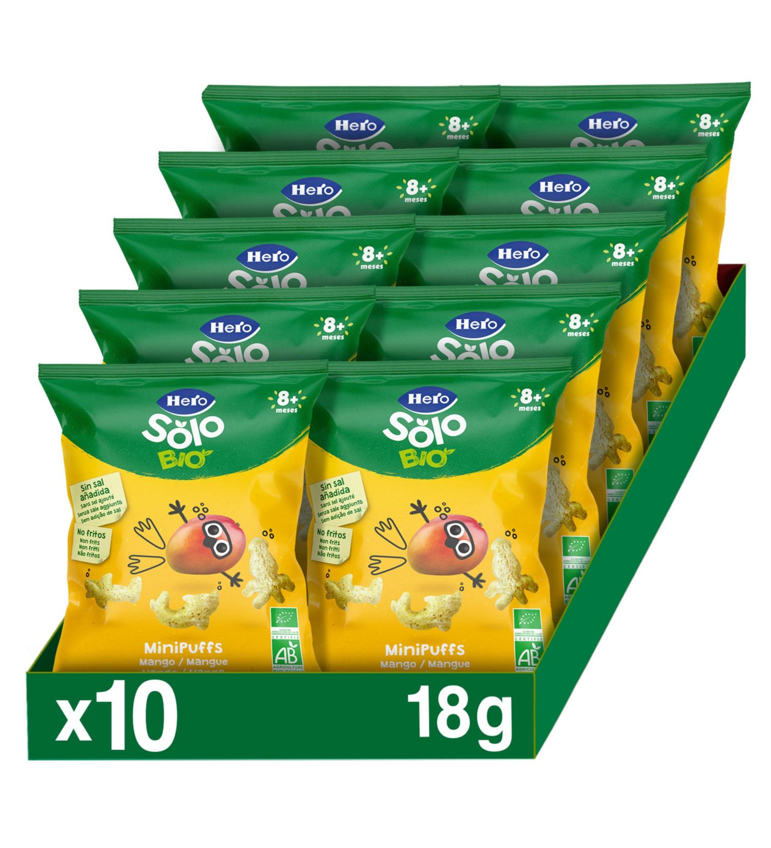 Hero Solo Snack Mini Puff Mango Gluten Free Unfried 8 Months and Up Box of 10 Packs x 18 g - Buy Online on GoSupps.com