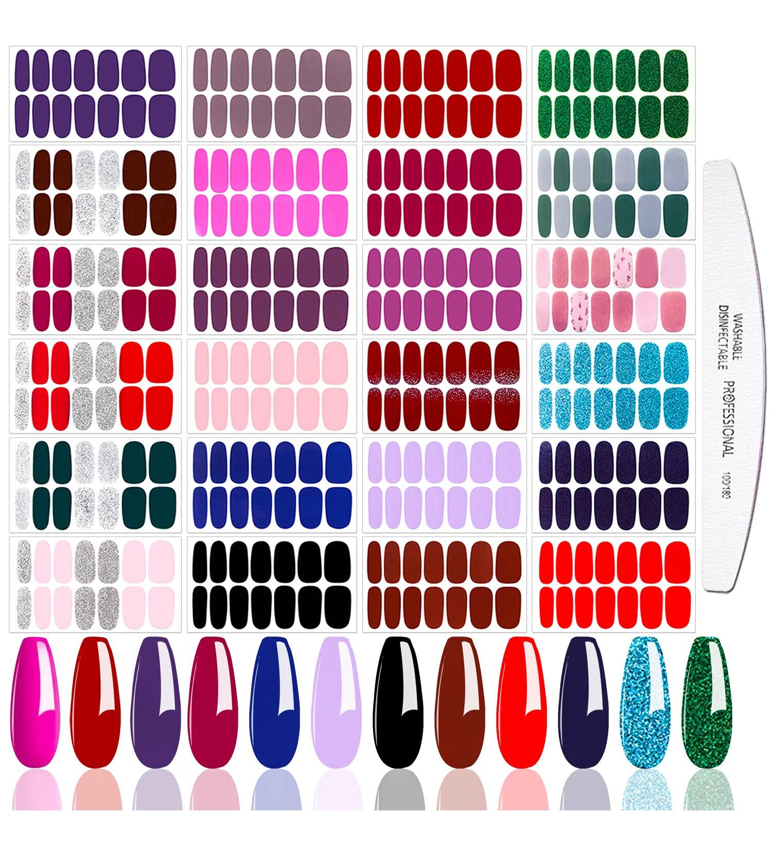 JERCLITY Glitter Solid Color Nail Polish Strips - 24 Sheets, Self-Adhesive Full Nail Stickers for Women with Nail File - Buy Online on GoSupps.com