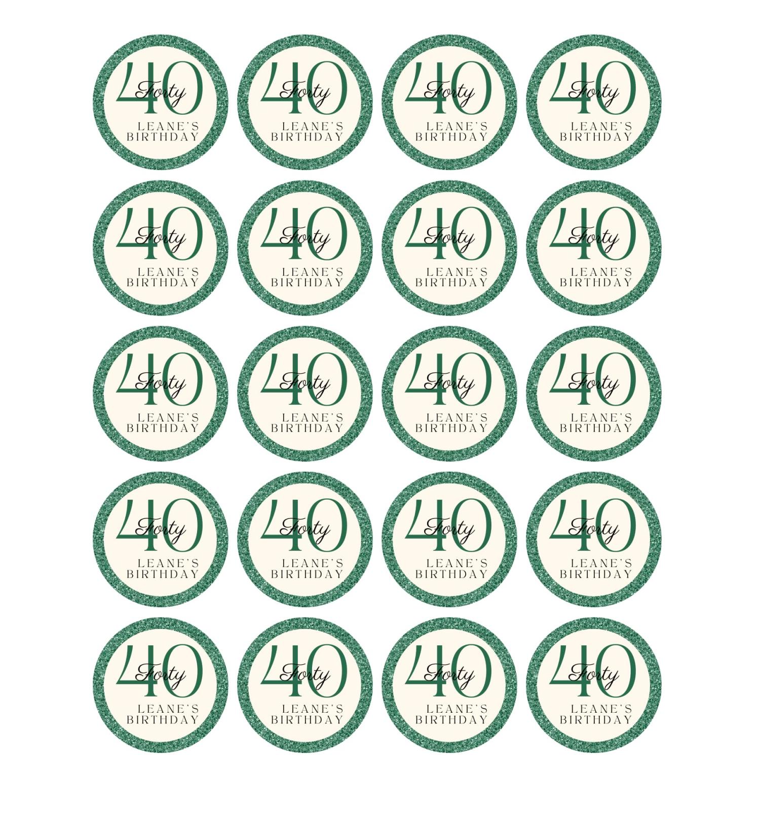 edible 20 x ANY AGE Birthday green cupcake toppers PERSONALISED uncut - 16th/18th/21st/30th/40th/50th/60th 70th/80th (wafer card)