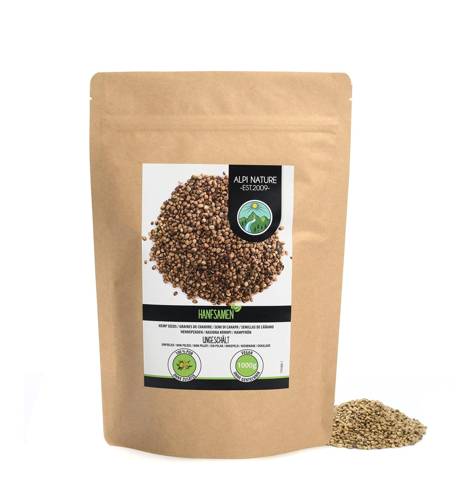 Hemp Seeds Unpeeled 1kg | 100% Natural Vegan No Additives - Shop Now! - Buy Online on GoSupps.com