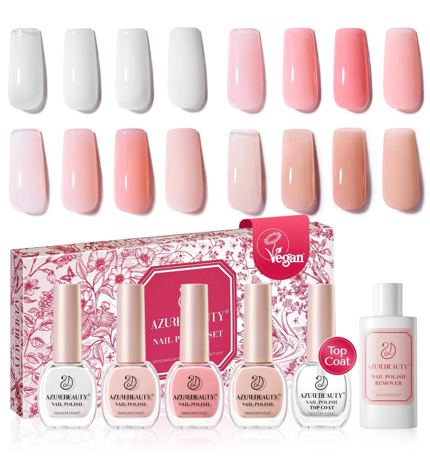 AZUREBEAUTY Vegan Nail Polish Set - 4 Colors Quick Dry Natural Lacquer & Treatment Kit | DIY Salon at Home - Buy Online on GoSupps.com