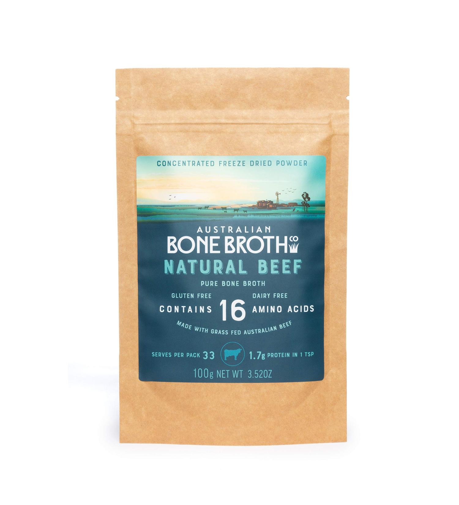100g Australian Beef Bone Broth Concentrated Powder - Gluten Free, No Spices/Herbs | Made in Australia | Instant Healthy Beverage - Buy Online on GoSupps.com