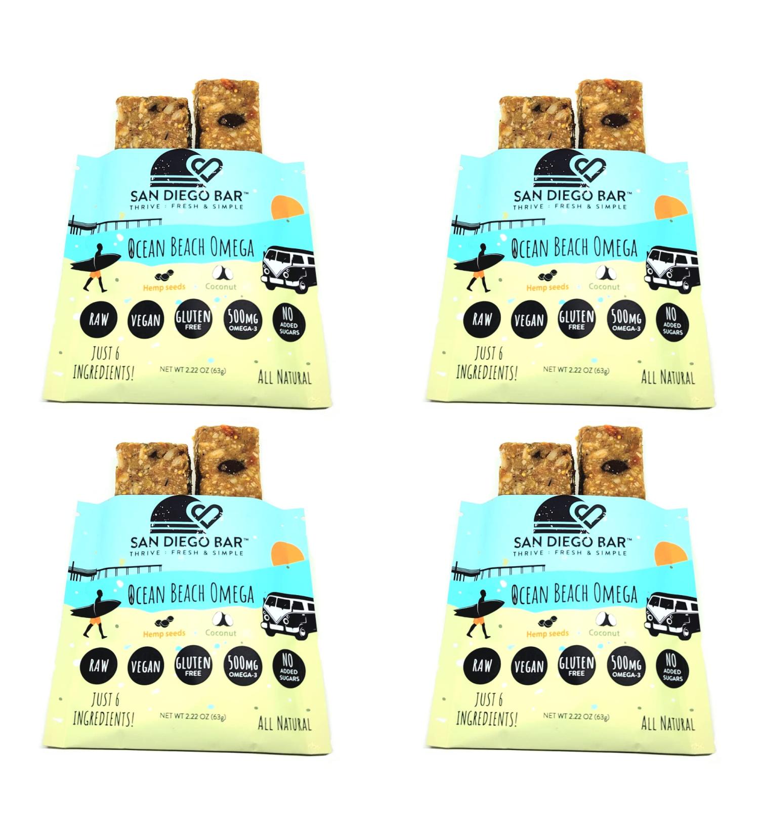 Ocean Beach Omega Hemp Seed & Coconut Vegan Protein Bars - 8g Plant-Based Protein - Sugar & Gluten Free - 6 Whole Food Ingredients - Energy Snack Bars - 4 Pack (8 Bars) - Buy Online on GoSupps.com