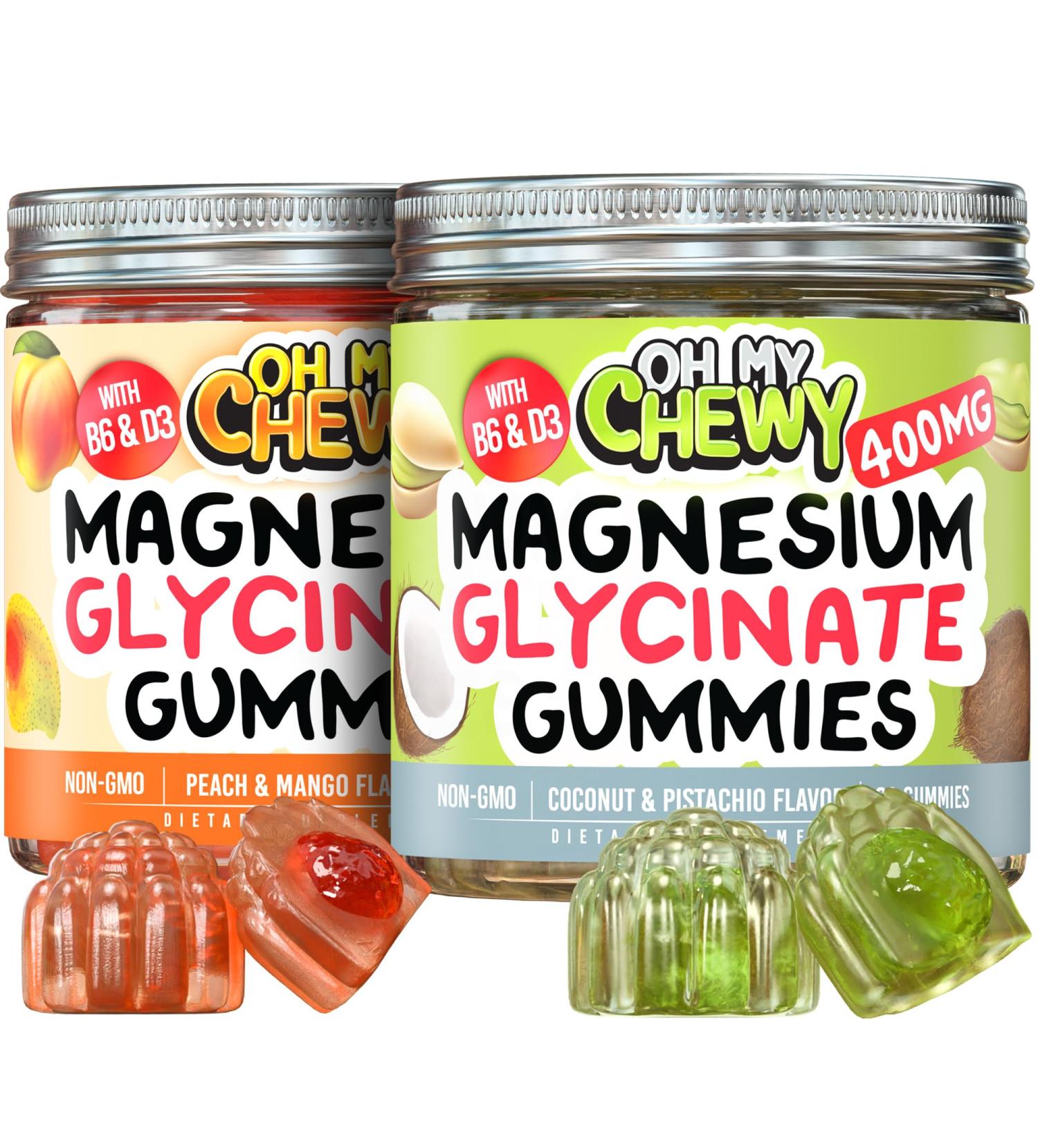 OH MY CHEWY Magnesium Gummies Bundle 2 Bottles (60 Each) Peach Mango & Coconut Pistachio - Buy Online on GoSupps.com