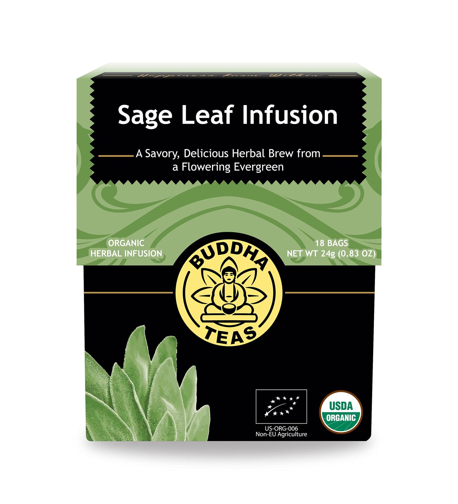 Buddha Teas Organic Sage Leaf Tea - OU Kosher, USDA Organic, 18 Bleach-Free Bags - Buy Online on GoSupps.com