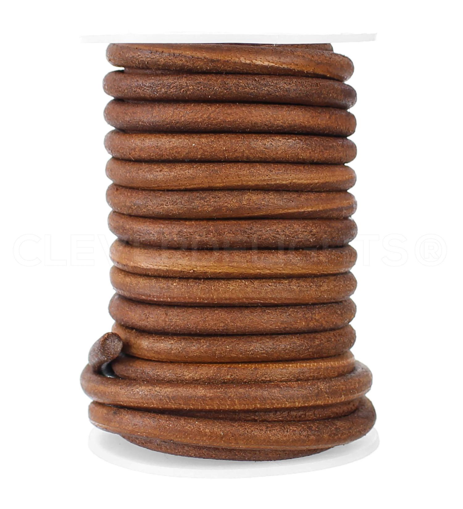 CleverDelights Genuine Leather Cord - 1/4" Round - 25 Feet - Brown