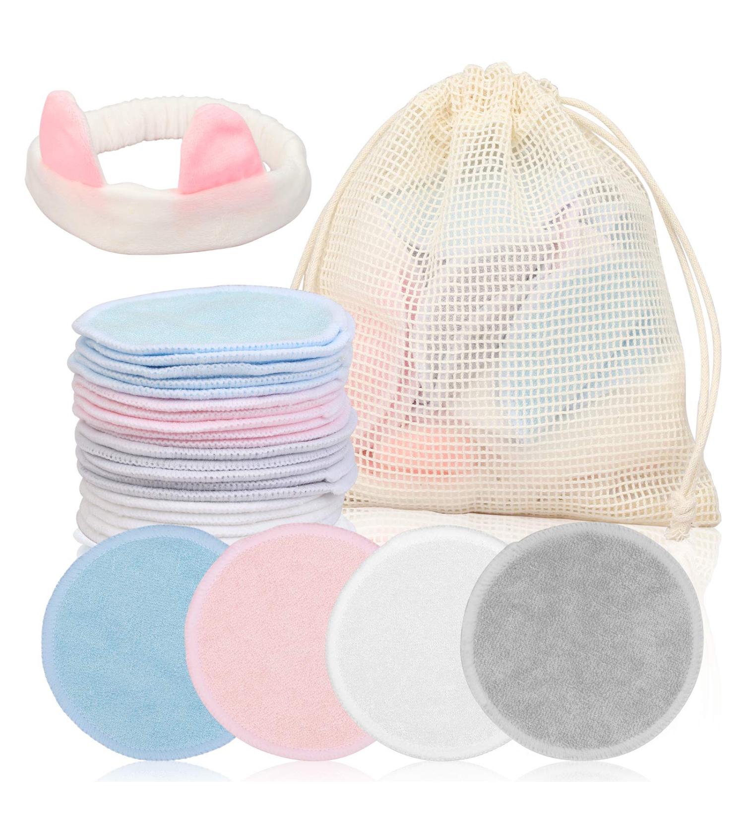 CINVEED 22 Makeup Removal Pads - Washable & Reusable Bamboo Fiber Wipes with Laundry Bag | Eco-Friendly Facial Cleansing for Women - Buy Online on GoSupps.com