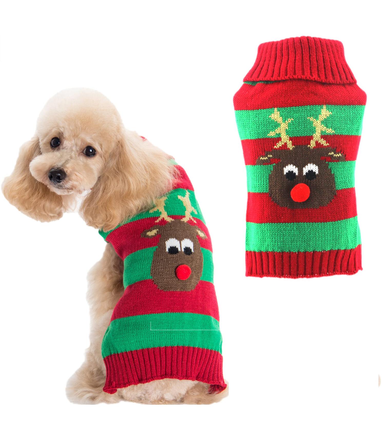 Buy Hrttsy Christmas Dog Sweater - Warm Winter Pullover for Small & Medium Dogs Red & Green Pet Costume - Buy Online on GoSupps.com