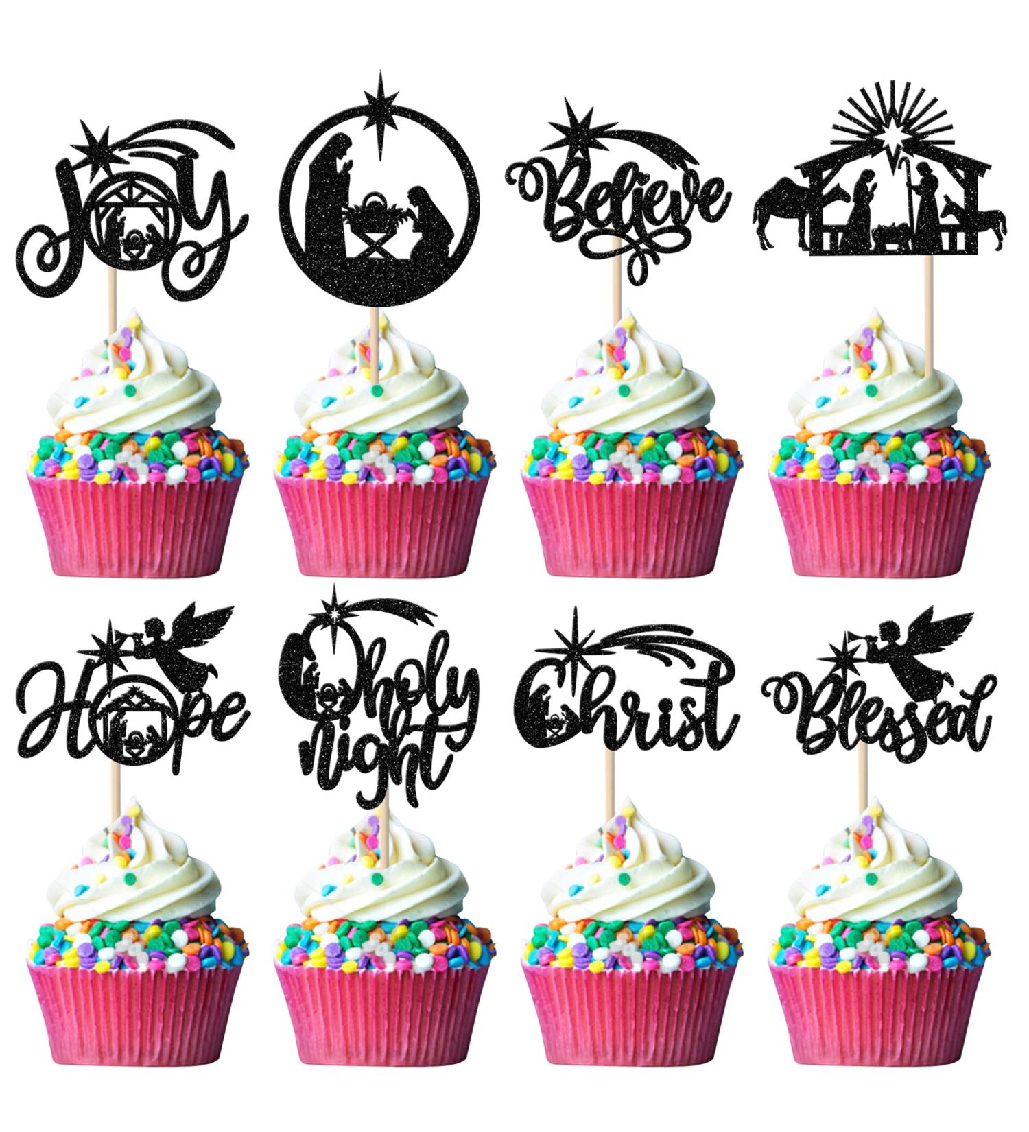 Rsstarxi 24 Pack Christmas Jesus Cupcake Toppers Glitter Holy Night Blessed Hope Believe Jesus Birthday Cupcake Picks for Nativity Scene Religion Christmas Party Cake Decorations Black Design 3 Black - Buy Online on GoSupps.com