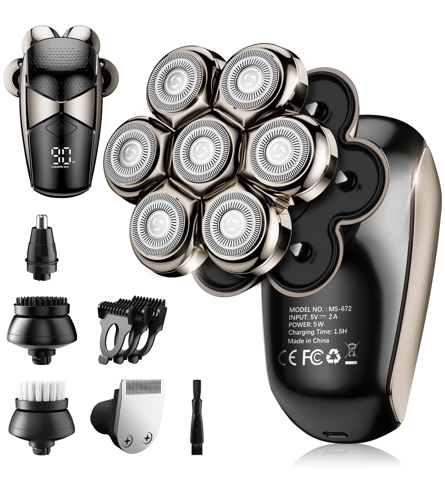 SHPAVVER 5-in-1 Electric Razor - Waterproof Bald Head Shaver for Men | Wet/Dry Grooming Kit with LED Display and Type-C Charge - Buy Online on GoSupps.com