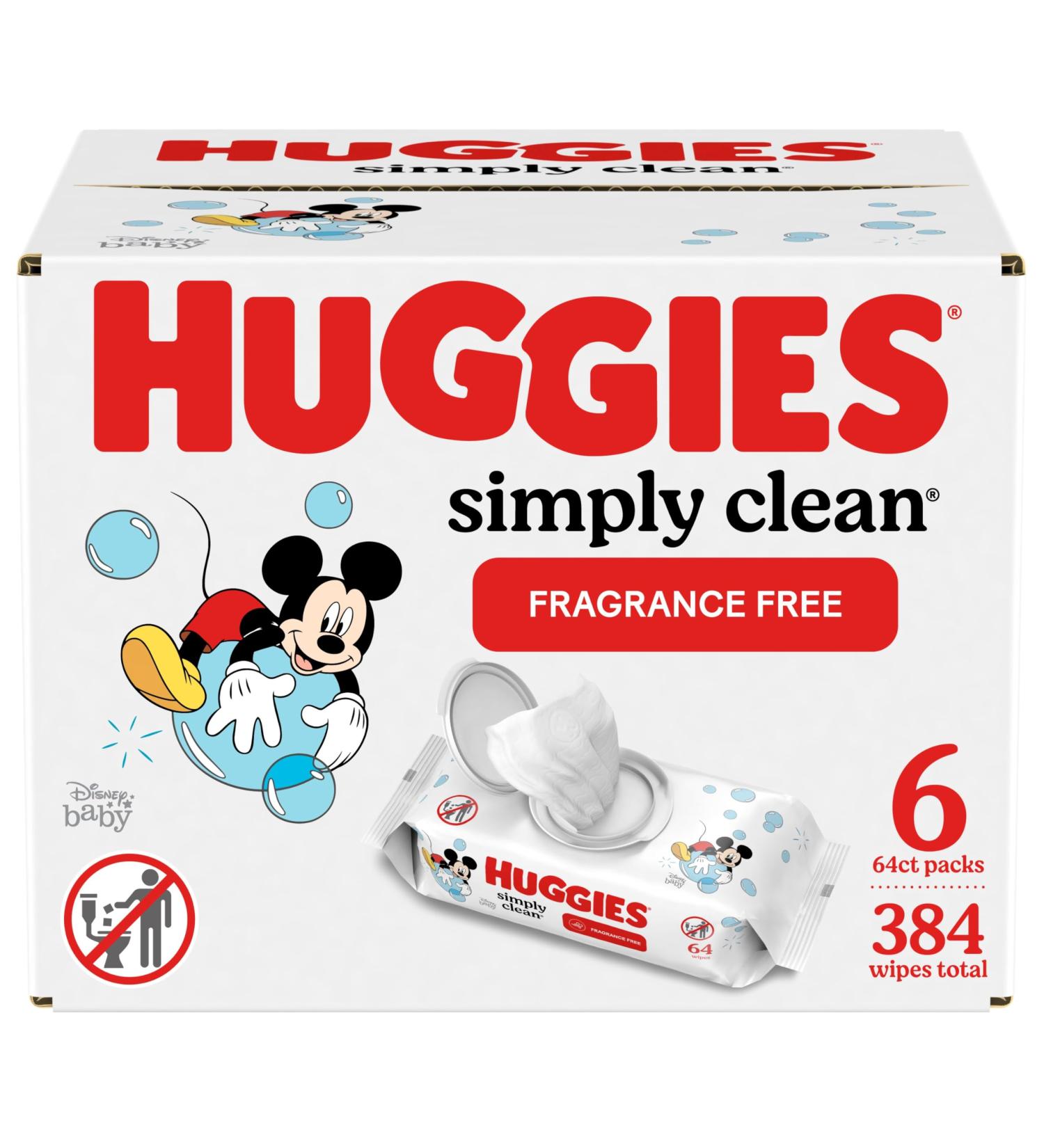 Huggies Simply Clean Fragrance-Free Baby Wipes 6 Flip-Top Packs (384 Wipes Total) - Buy Online on GoSupps.com