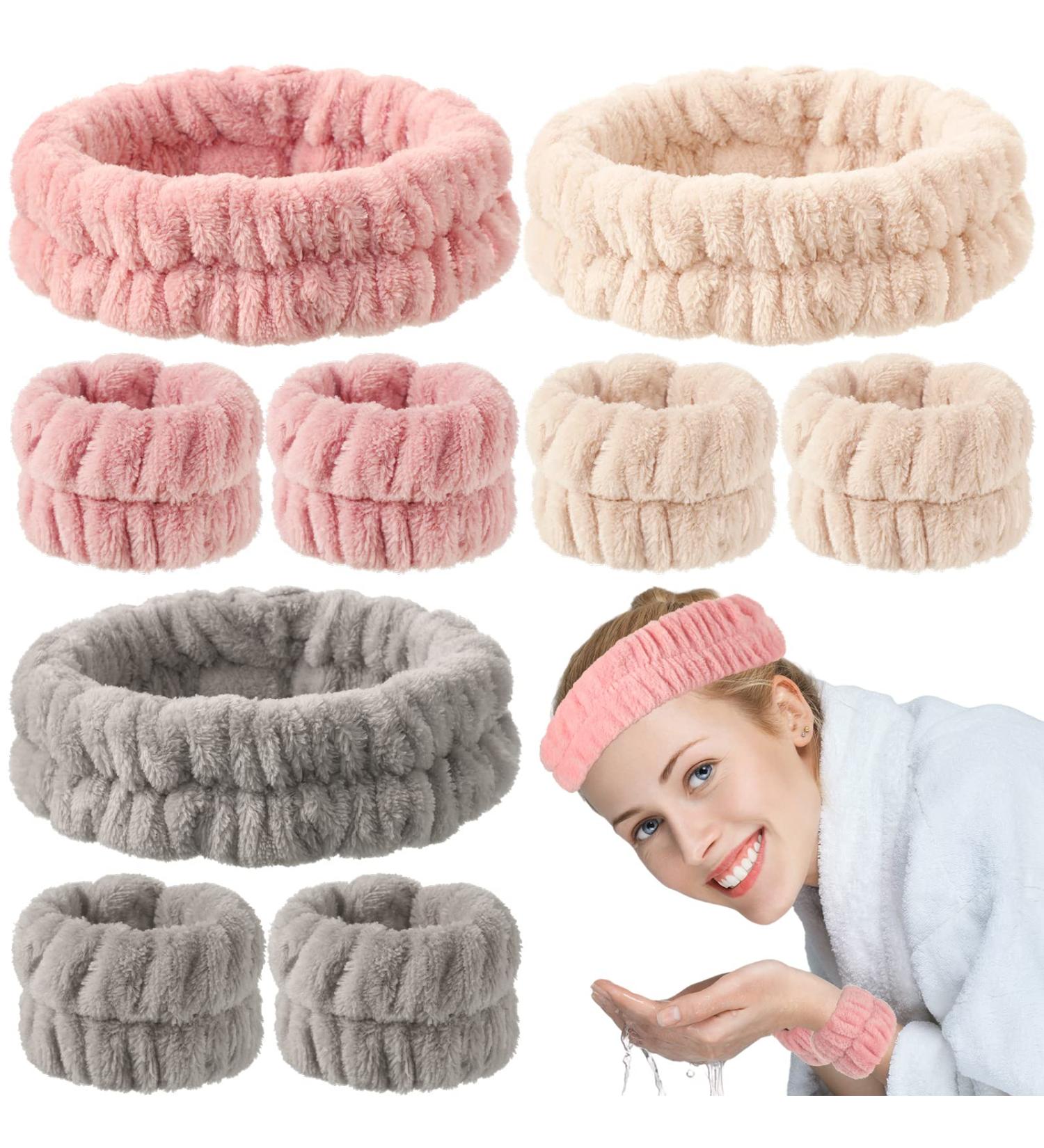 9 Pcs Reusable Spa Headband & Wrist Washband Set for Women - Hot Pink, Beige, Coffee Gentle Style - Buy Online on GoSupps.com