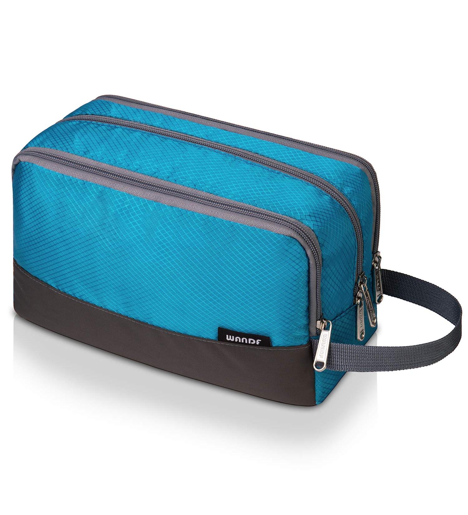 WANDF Toiletry Bag Water-Resistant Nylon Travel Wash Bag Lightweight Dopp Kit for Men and Women (A-Sky Blue) - Buy Online on GoSupps.com