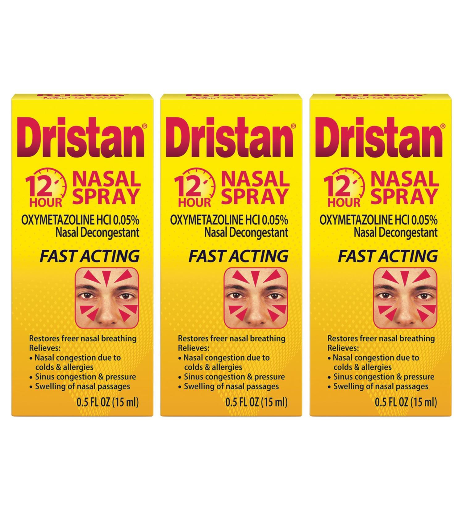 Dristan 12-Hour Nasal Spray Decongestant Fast-Acting Sinus and Nasal Congestion Relief from Colds Hay Fever and Allergies Oxymetazoline HCI .5 Fl Oz (Pack of 3) - Buy Online on GoSupps.com