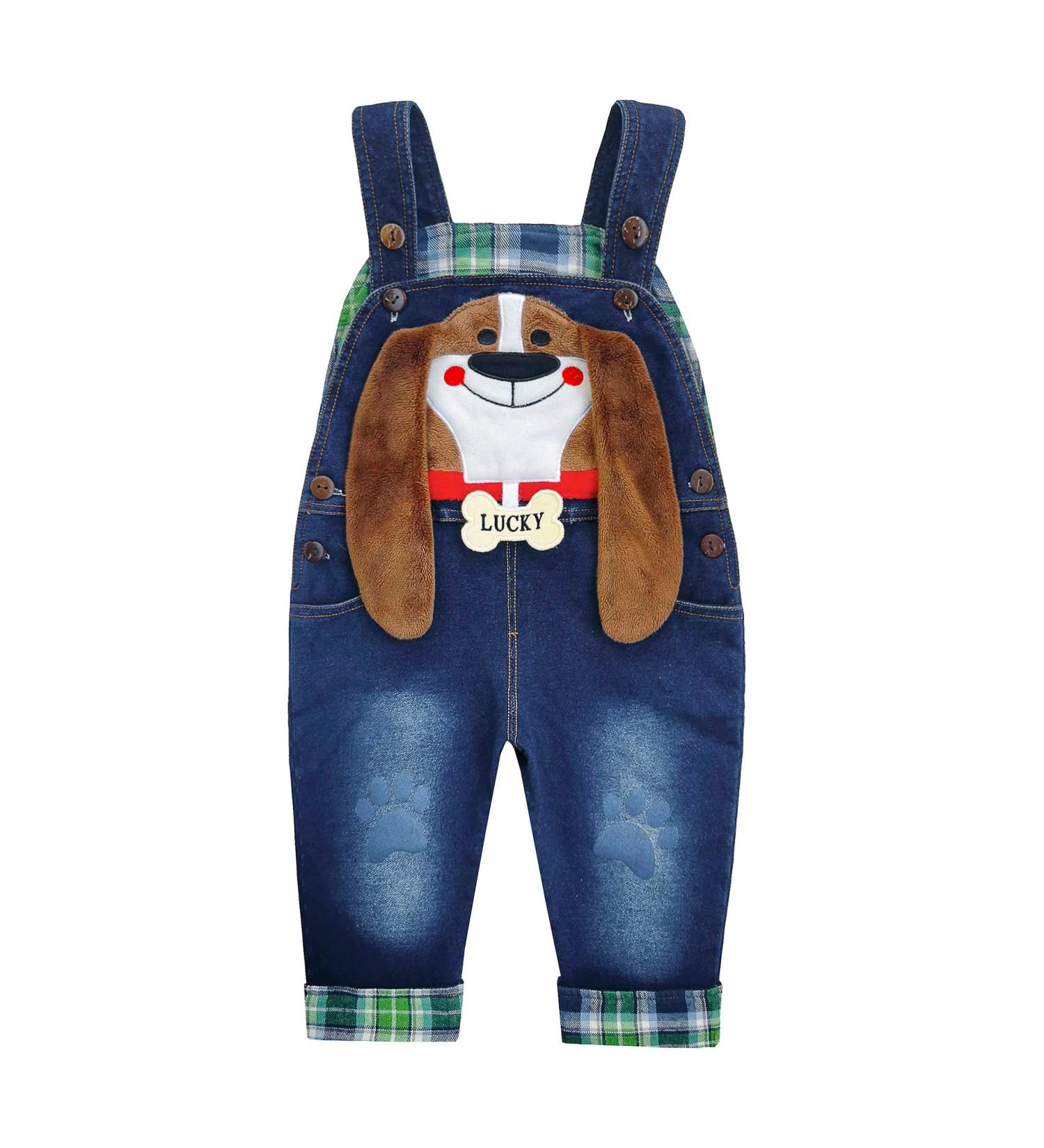 KIDSCOOL SPACE Baby Denim Overalls | 3D Cute Cartoon Knitted Jean Dungarees | Blue-5049 | 3-6 Months - Buy Online on GoSupps.com