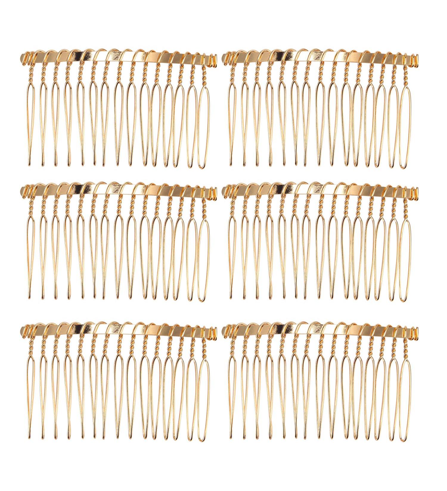 Senkary 10 Pieces Metal Hair Combs Clip Wire Hair Combs Wedding Veil Combs (15 Teeth, Gold) 15 Teeth Gold
