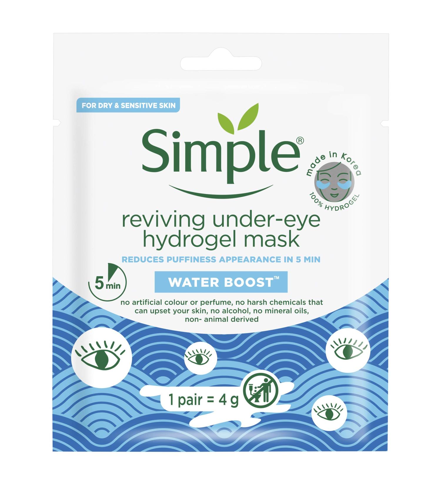 Simple Water Boost Reviving Hydrogel Under Eye Mask 4x 1 pair - Buy Online on GoSupps.com
