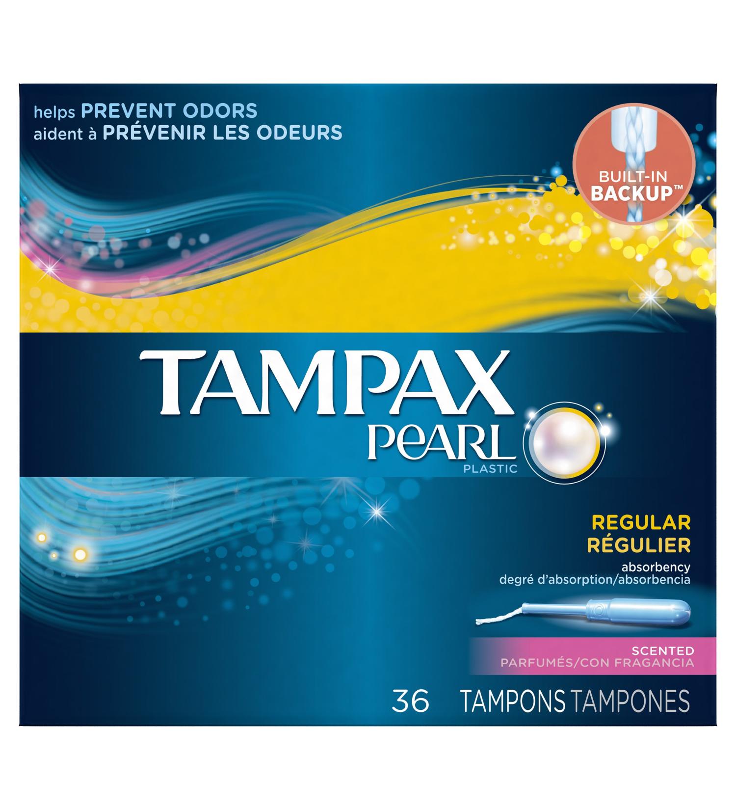 Tampax Pearl Tampons with Plastic Applicator Regular Absorbency Fresh Scent 36 Count Regular 36 Count (Pack of 1)