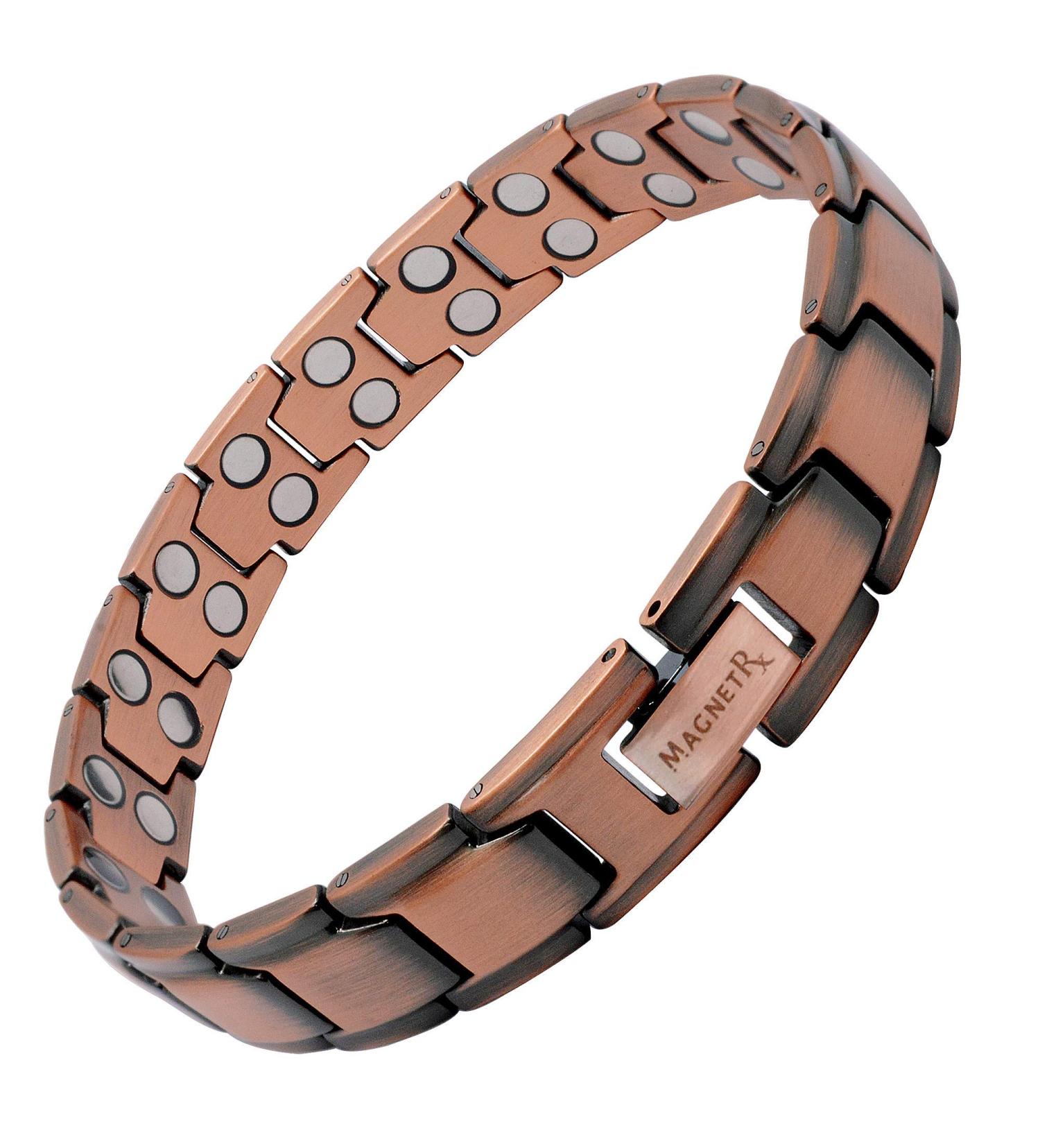 MagnetRX Pure Copper Magnetic Therapy Bracelet for Arthritis & Carpal Tunnel Relief - Men's Leo Style, Adjustable Length - Includes Sizing Tool - Buy Online on GoSupps.com